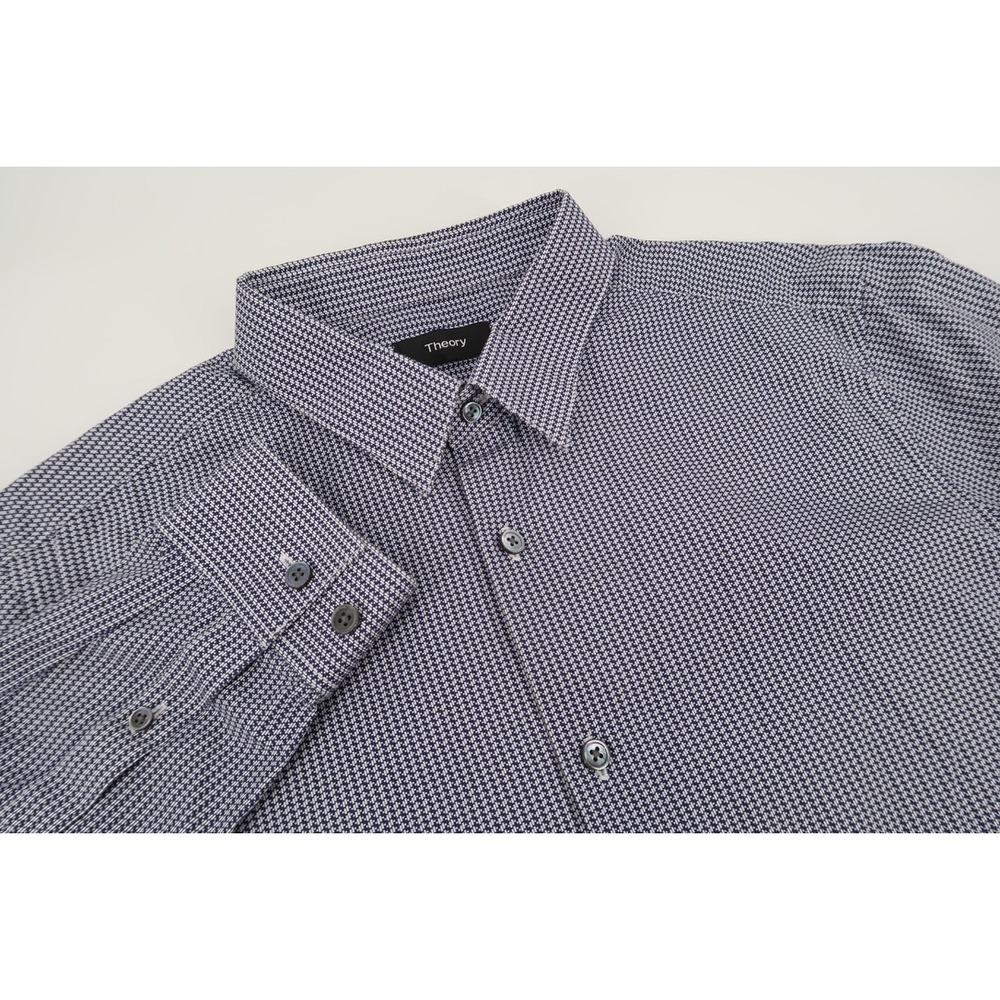 Theory Sylvain Hale‎ Shirt Mens Medium Blue White Geometric Cotton Long Sleeve